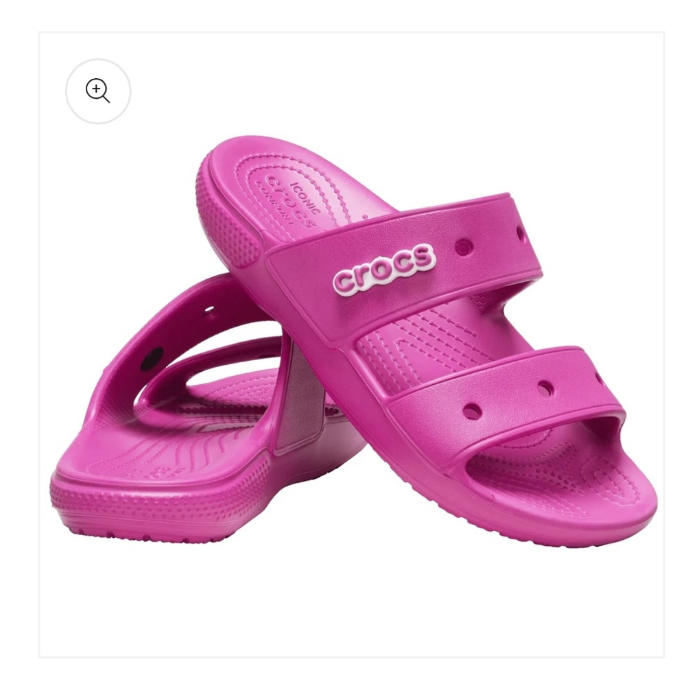 NWT! Crocs Fuchsia Fun Classic Sandals. Women’s Size 9. Includes 2 Charms. - Picture 6 of 16